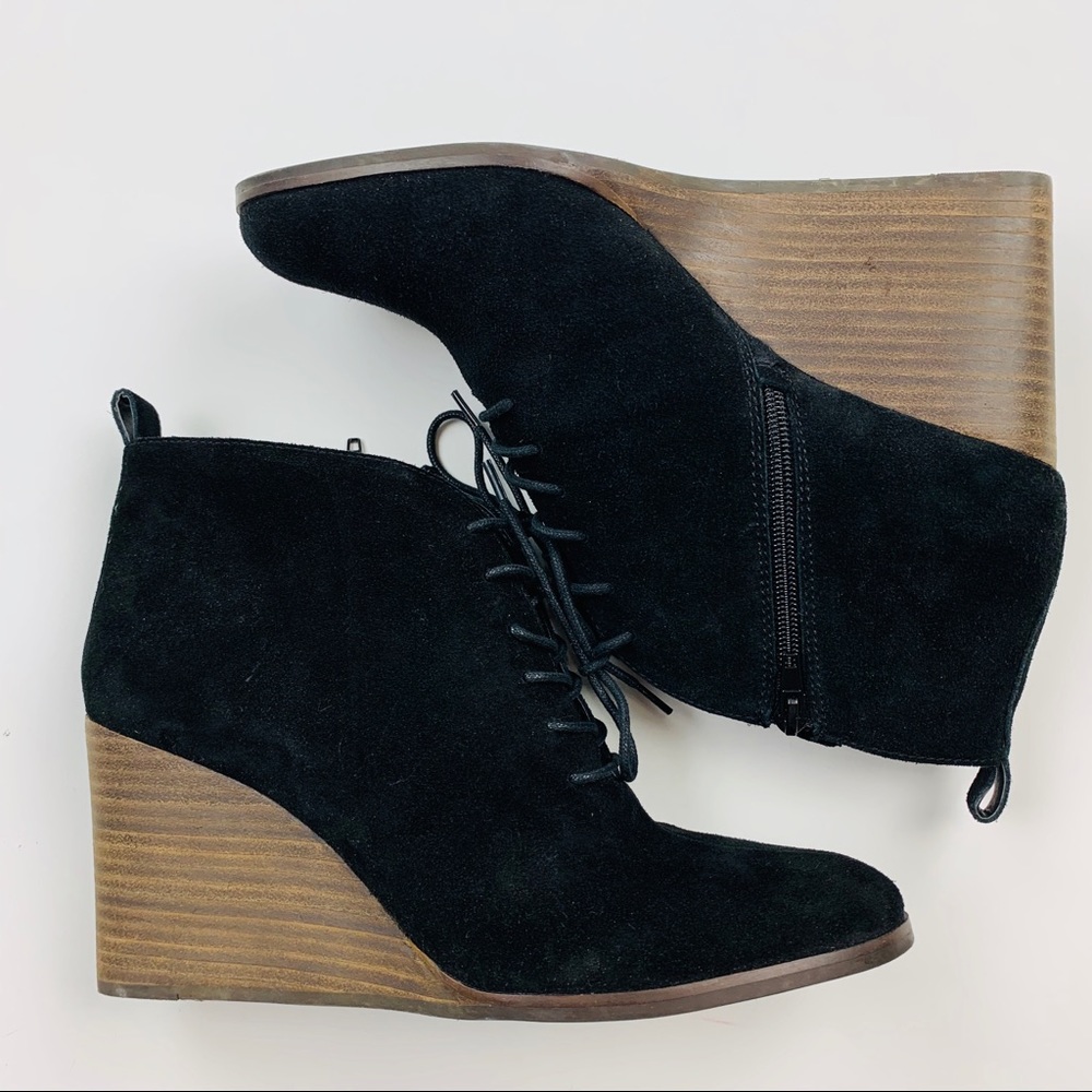 Lucky Brand Yoanna Black Lace Up Wedge Booties 11